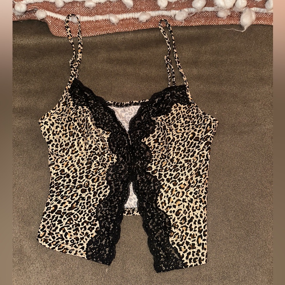 Y2K Leopard Print Lace trim crop Top